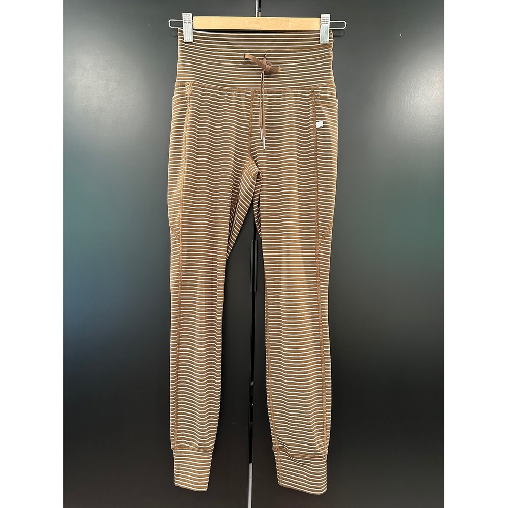 Halara Brown White Striped High Waisted Drawstring Leggings with Pockets Small